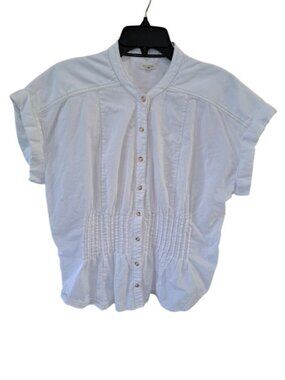 Pilcro White Linen Bld Button-Down Blouse XL Pleated Waist Anthropologie Linden